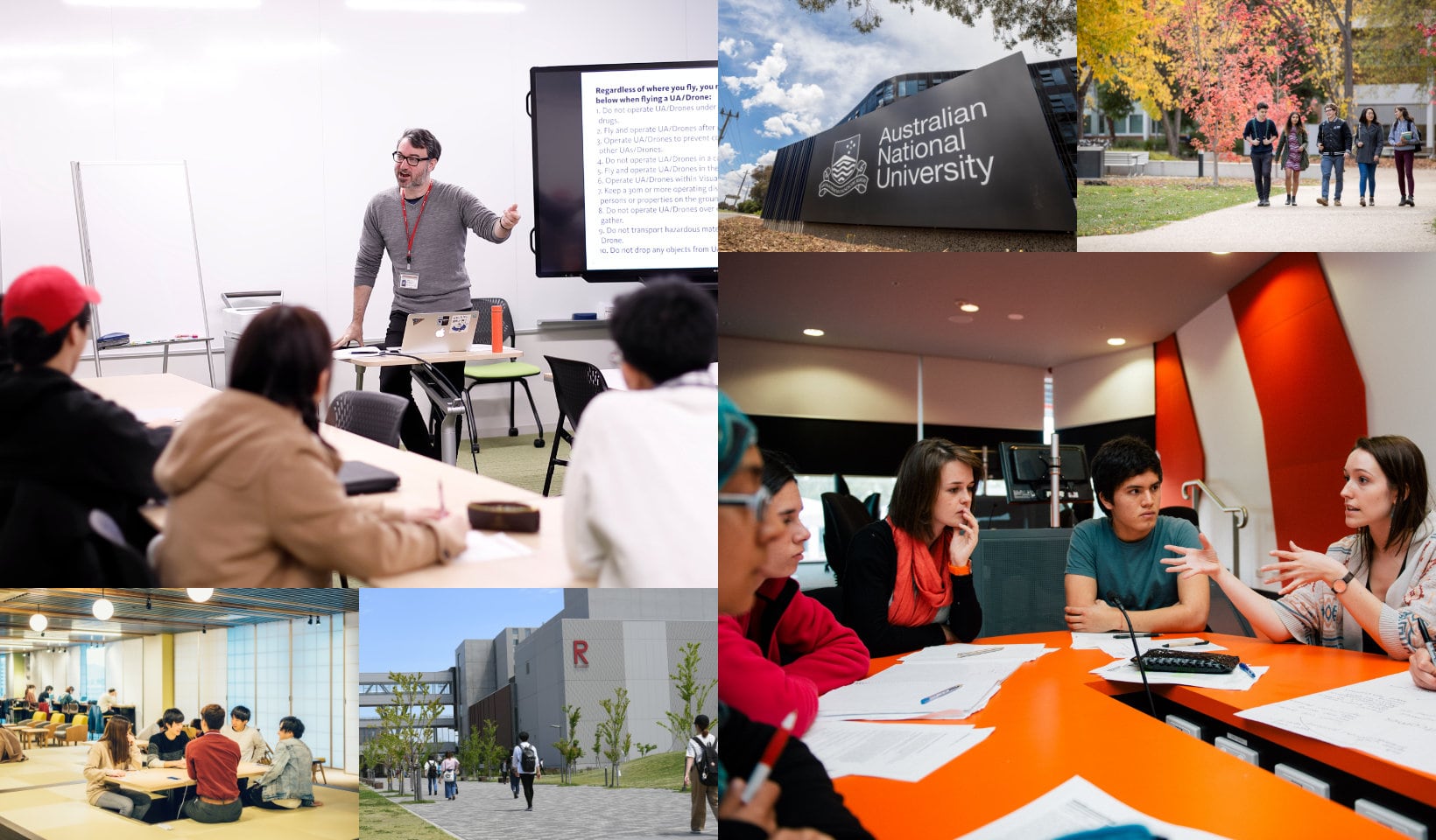 Photo collage of Ritsumeikan and ANU campuses, students and faculty