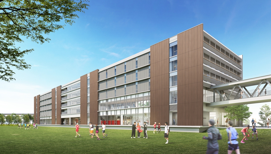 An artists impression of the new Yasuhiro Wakebayashi Memorial International Exchange Center on Osaka Ibaraki Campus