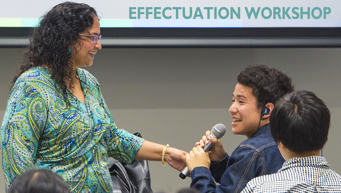 'Effectuation' workshop given by theory originator Professor Saras Sarasvathy - the professor probes a student with a question