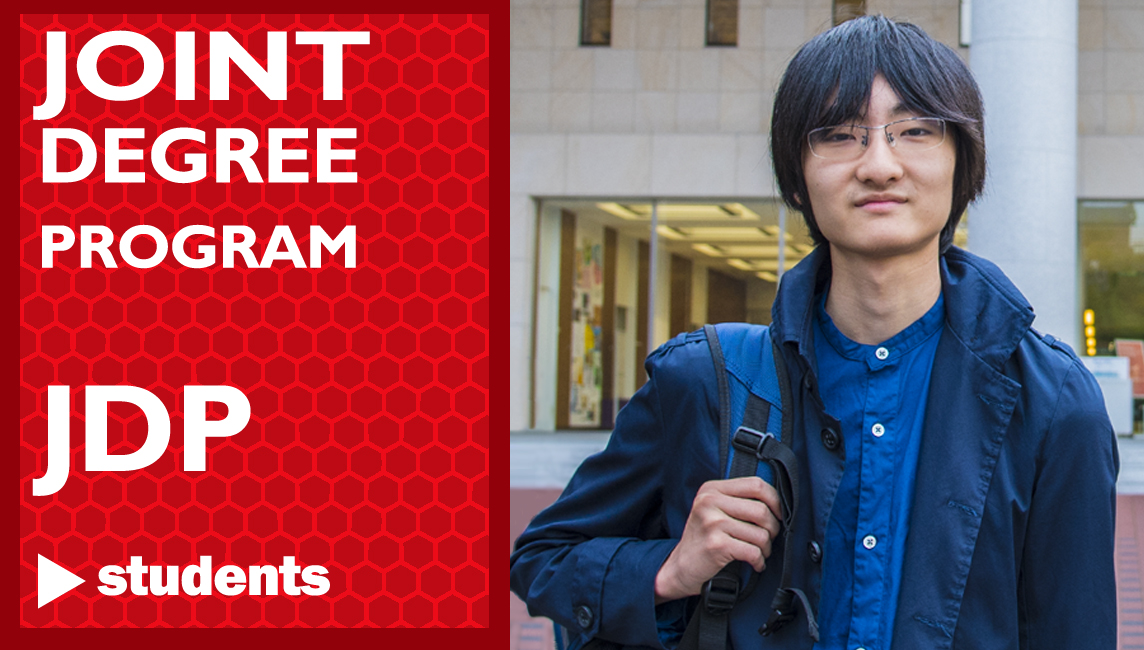Kuroki Go from Japan - a Joint Degree Program student - outside the library at Kinugasa Campus (Kyoto).  