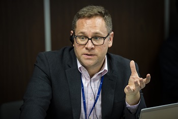 Phil Baty speaks at Ritsumeikan University in a meeting with Vice Chancellor Nakatani