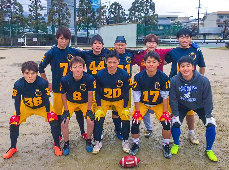 JDP Student Brencis in a group photo with members of the touch football club at Ritsumeikan University - Kinugasa Campus