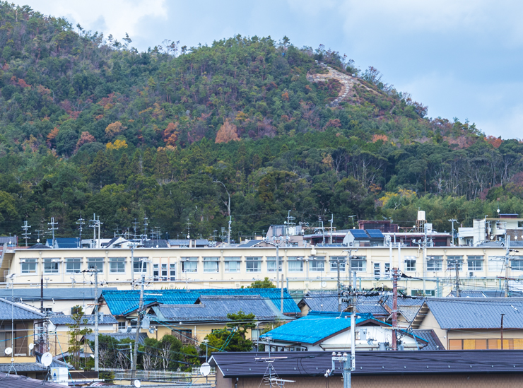 Professor French’s research building looks out on one side to views of Daimonji Mountain. The Japanese character for ‘large’ can be seen on the mountain – one of the sites for the famous Daimonji Festival. 