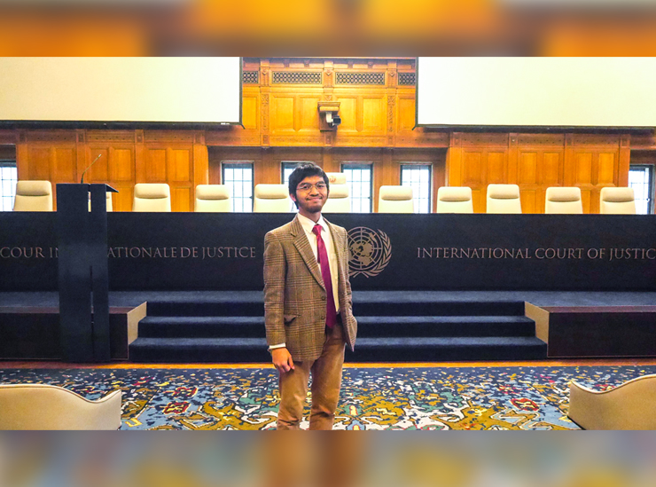 The court room of the International Court of Justice (ICJ) in the Hague. Gilang visited the ICJ as part of the Moot Court Public International Law course offered to exchange students at Leiden Law School