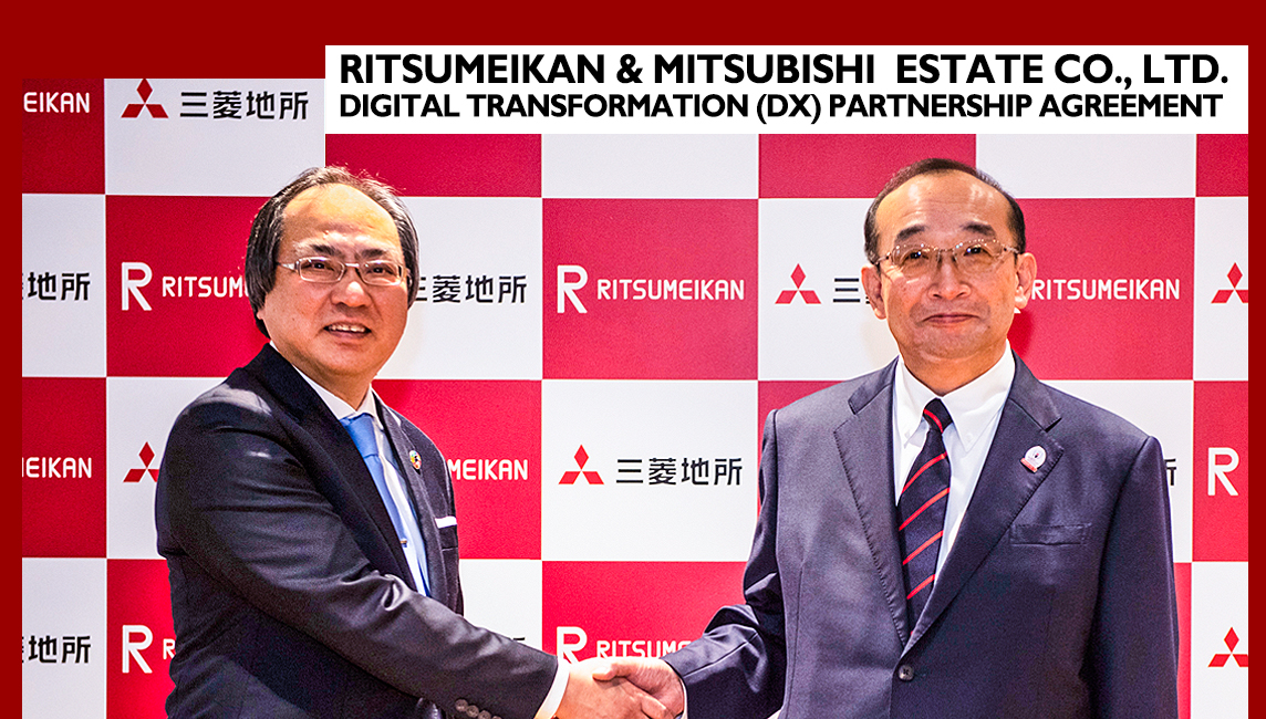 Ritsumeikan concludes Strategic DX Partnership Agreement with Mitsubishi Estate - Chancellor shakes hands with CEO