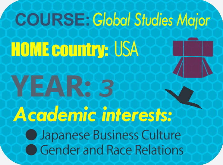 Infographic for Mari Kumura from the USA - a 3rd year undergrad on the Global Studies Major (GS) based at Kinugasa Campus in Kyoto