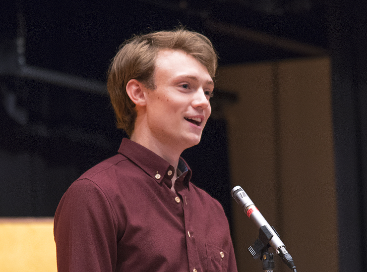 A close up of Erik Boerjesson during his speech