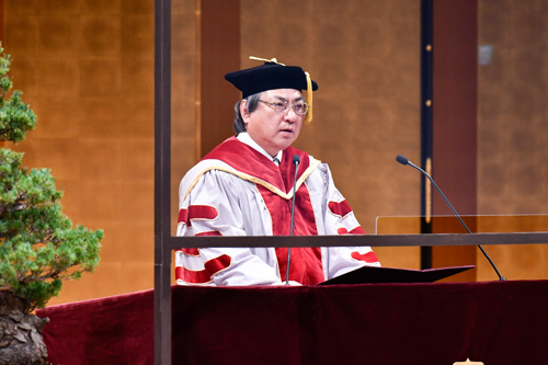 President Yoshio Nakatani delivers a congratulatory address