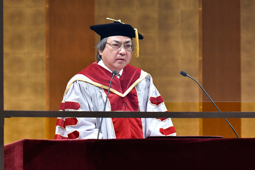 President Yoshio Nakatani delivers a congratulatory address