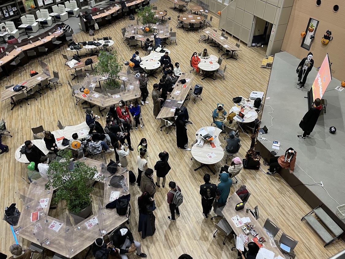 Halloween event in a commons area, a view from above