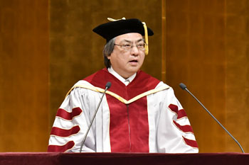 President Yoshio Nakatani delivers a congratulatory address